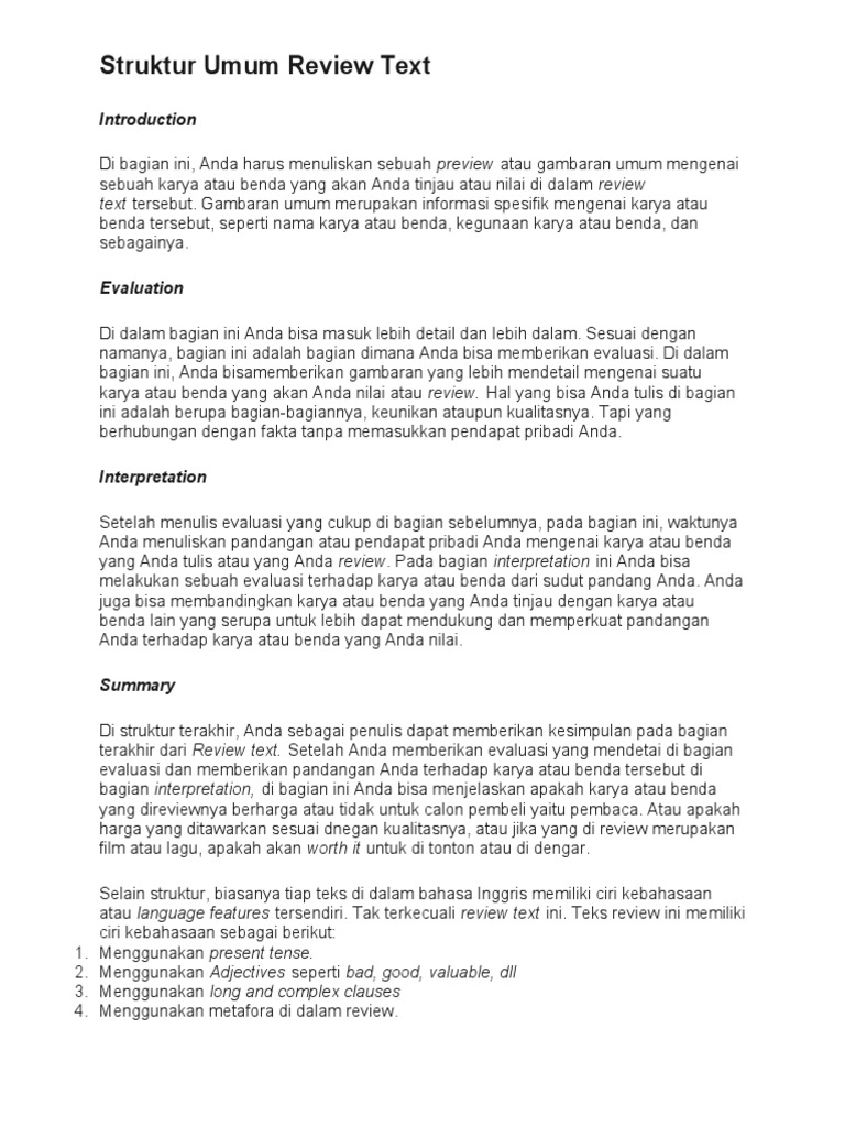 Struktur Umum Review Text | PDF | Kajian Bahasa Asing