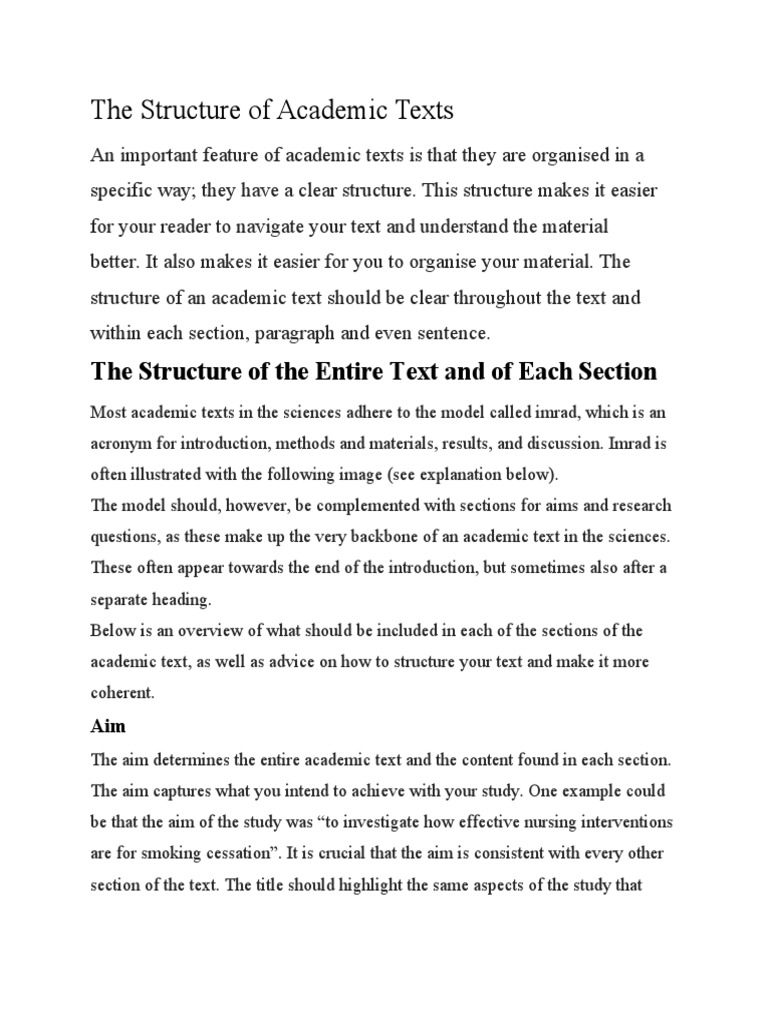 The structure of academic texts pdf paragraph thesis