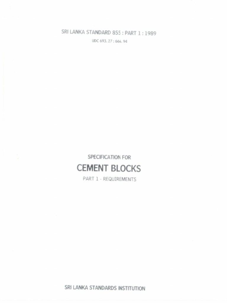 SLS 855 - I Specifications For Cement Blocks Part 1 | PDF