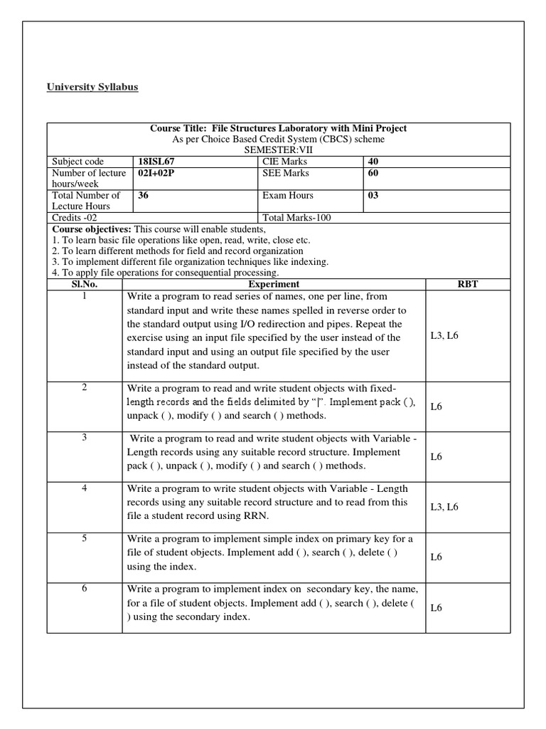 FS Lab Manual - 18ISL67-updated | PDF | Database Index | Computer File