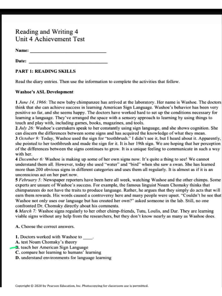 Achievement Test 4 Keyanwser | PDF