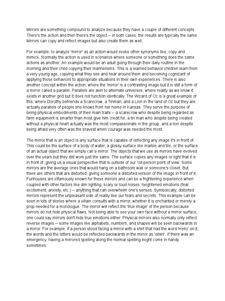 Lit 300 Poststructuralist Analysis Mirrors PDF Mirror Tin Woodman