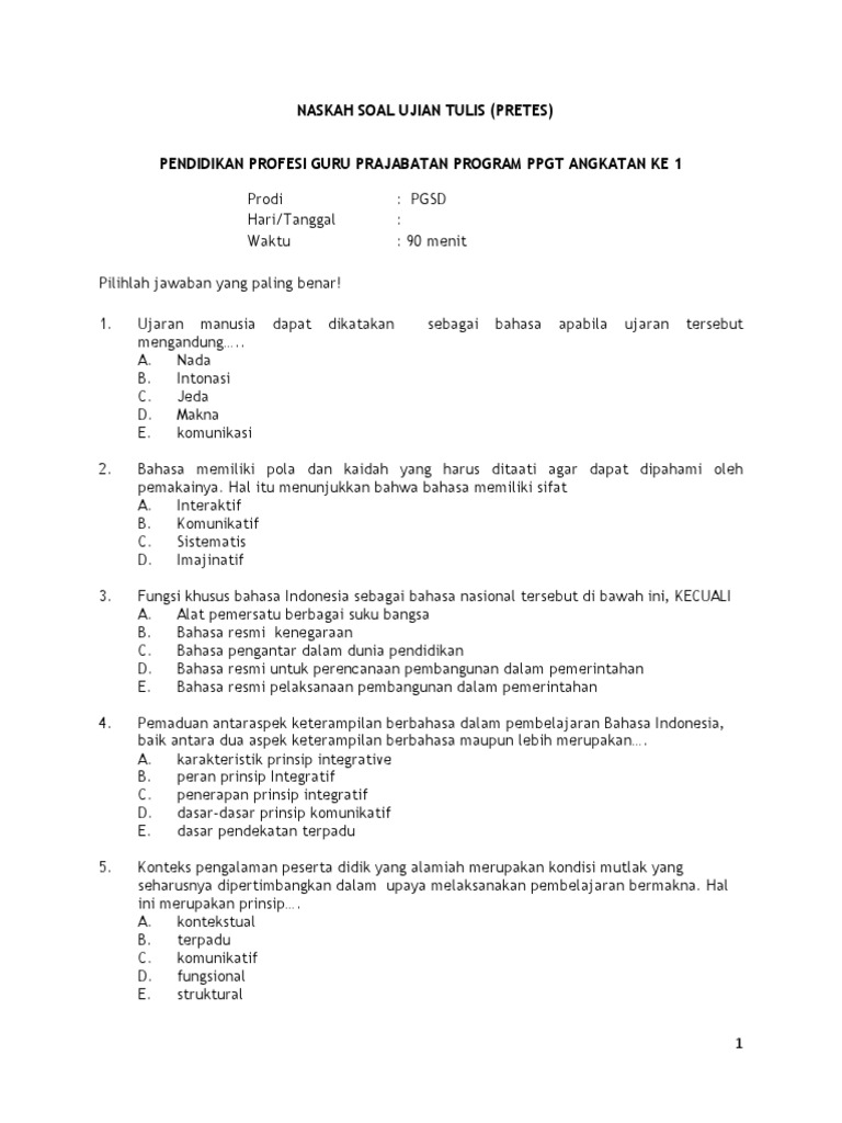 Soal Pretes PPG Prajabatan PGSD | PDF