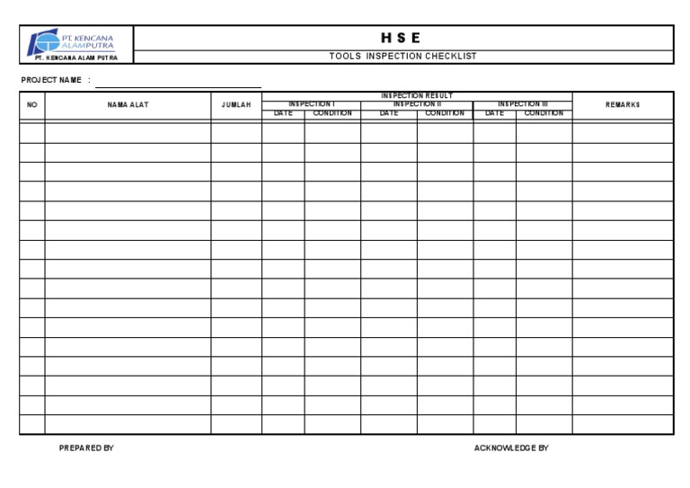 Tools Inspection Checklist Form | PDF