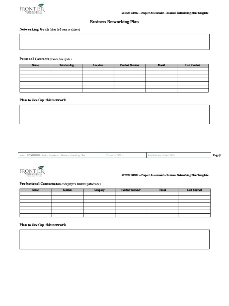 Business Networking Plan Template PDF Business Social Network