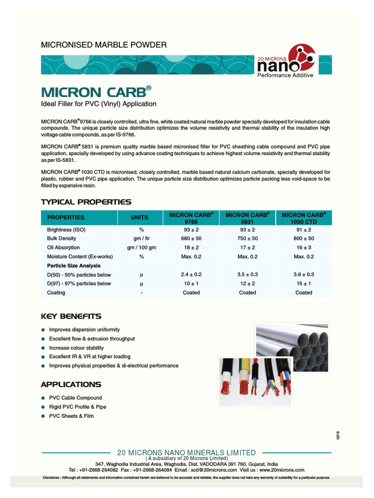 20 Microns Coated Calcium Carbonate 1t V PDF Polyvinyl Chloride