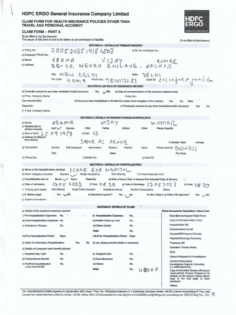 HDFC Claim Form PDF