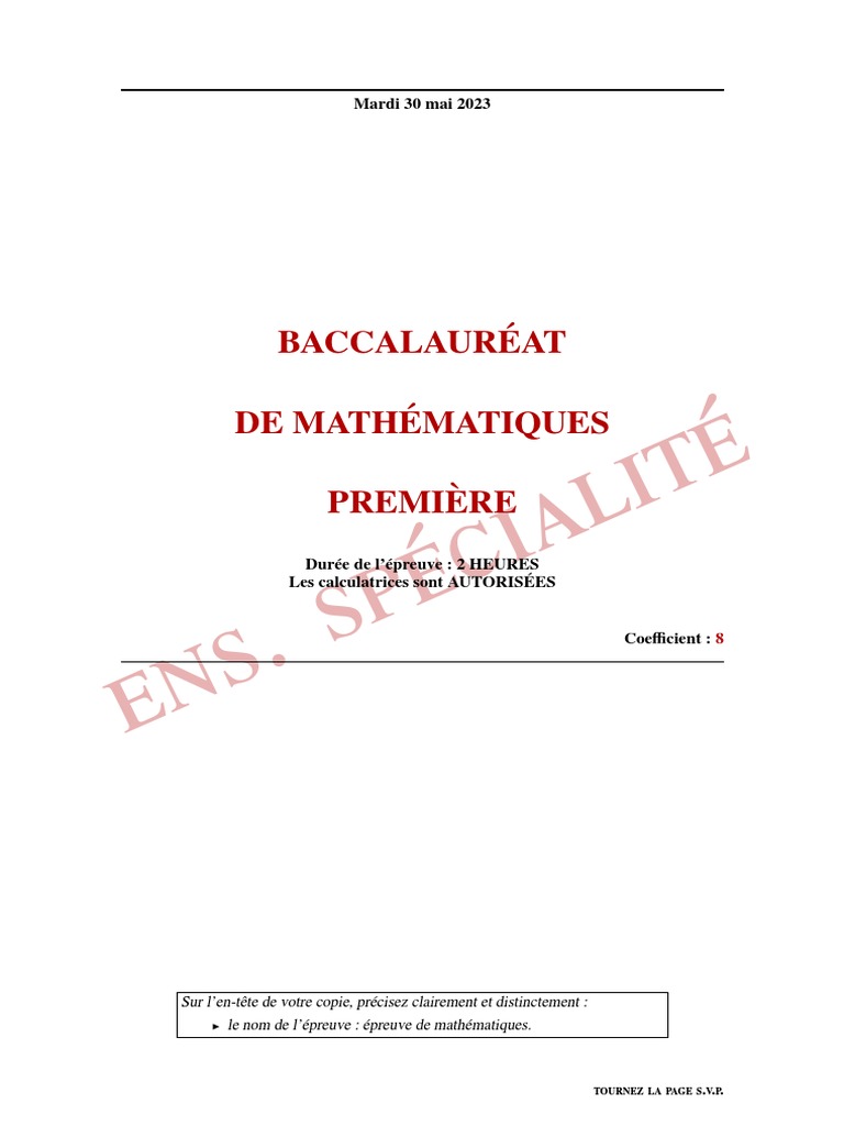 Épreuve de mathématiques - Bac 2023 | PDF | Mathématiques | Probabilité