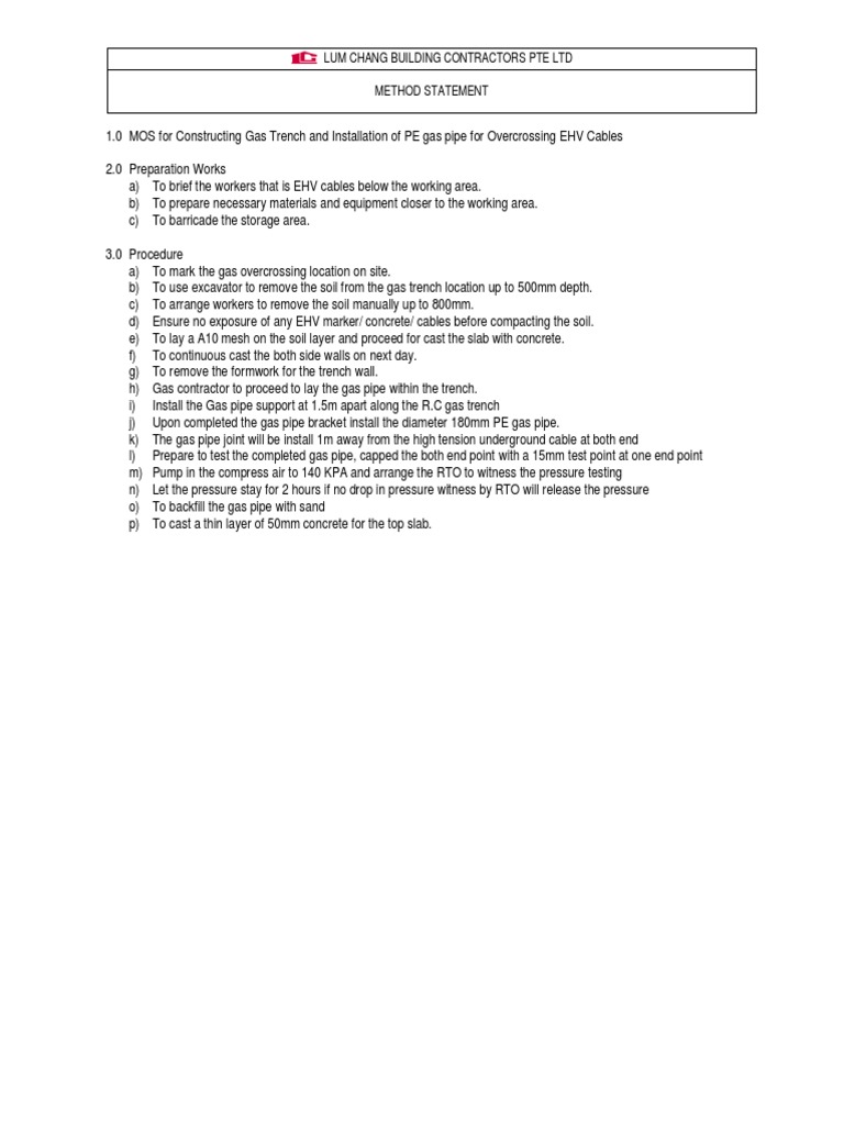Gas Pipe Installation Method Statement | PDF | Home & Garden | Science ...