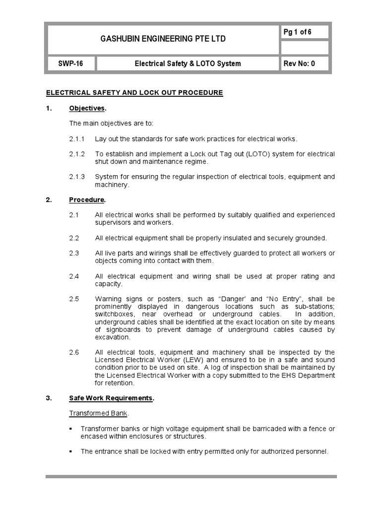 Electrical Safety & LOTO System PDF Electrical Wiring Ac Power