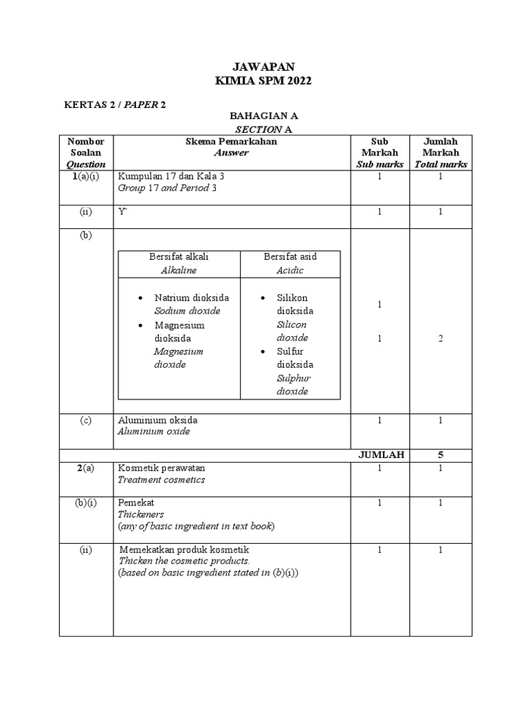 Jawapan Kertas Soalan Ramalan Kimia SPM 2022 | PDF