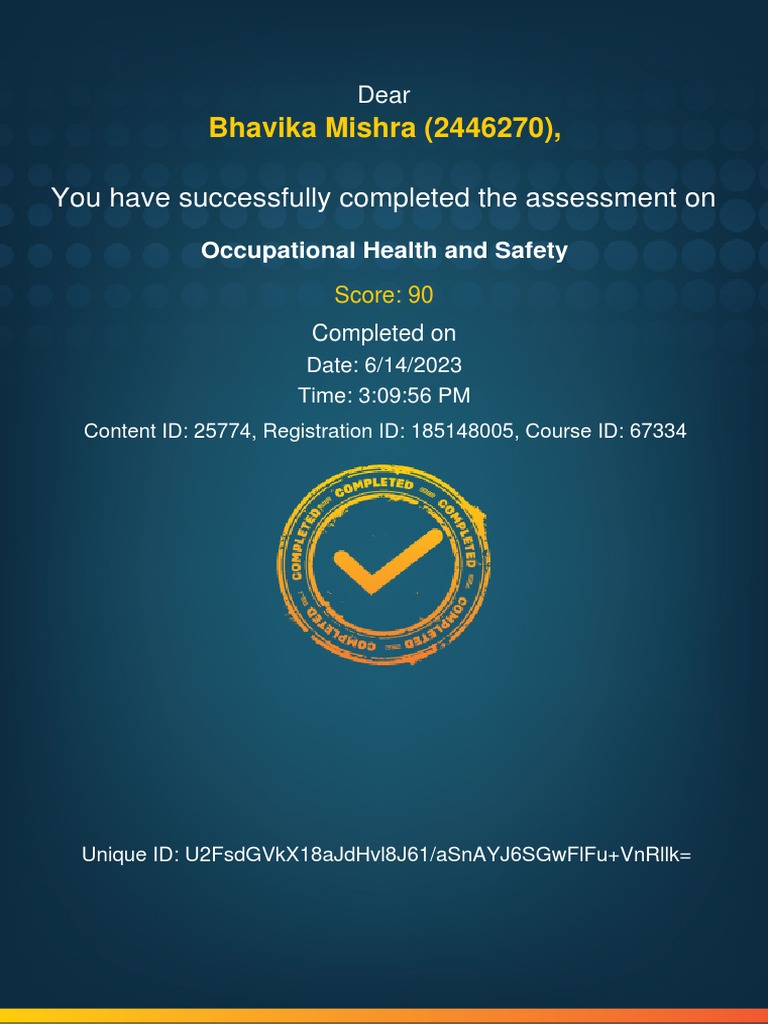 Occupational Health Course Completion | PDF