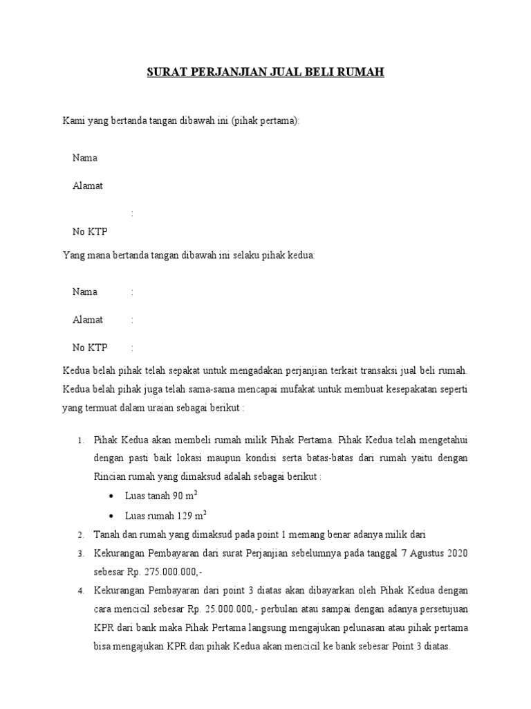 Surat Perjanjian Jual Beli Rumah | PDF