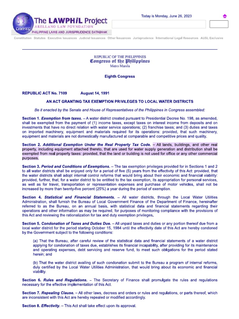 Exemption of Water Utilities From Tax PDF