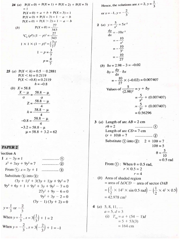 Add Math Paper SPM 2 2017 (Answer) | PDF