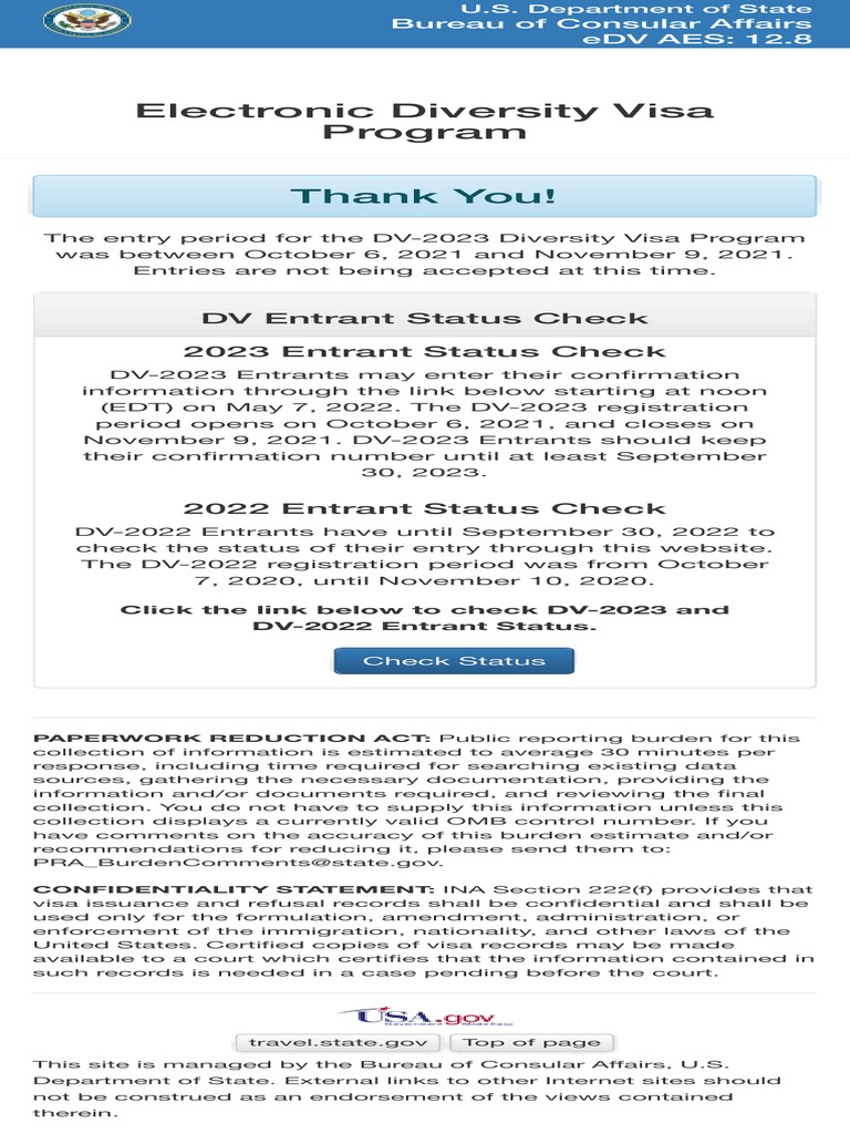 DV Lottery Entrant Status Guide 2023 | PDF | Travel Visa | Human Migration