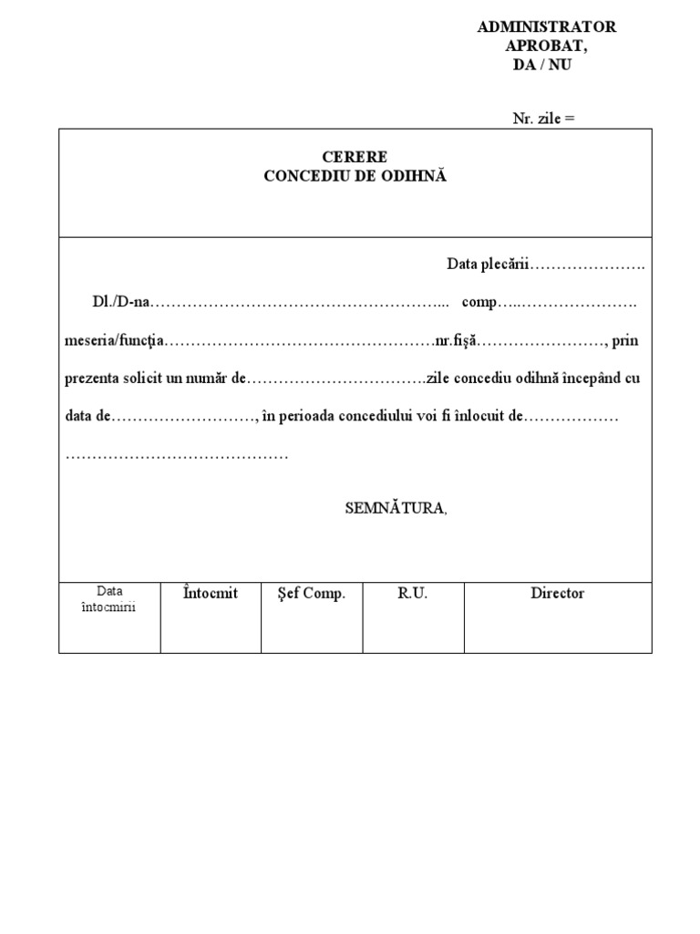 Cerere Concediu de Odihna | PDF