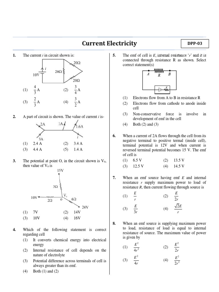 Current Electricity - DPP 03 (Of Lec 05) | PDF | Series And Parallel ...