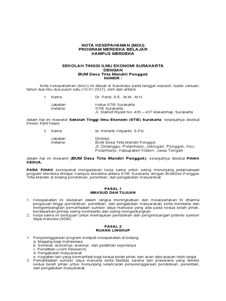 Nota Kesepahaman Kampus Merdeka | PDF