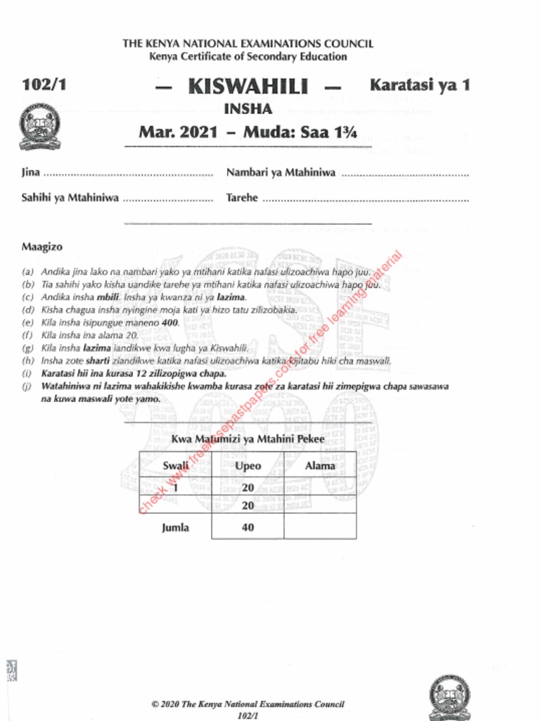 Kcse 2023 Kiswahili Paper 2 Marking Scheme