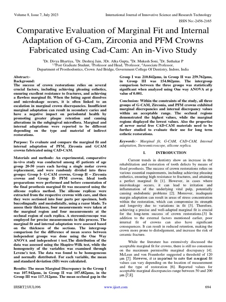 Comparative Evaluation of Marginal Fit and Internal Adaptation of G-Cam ...