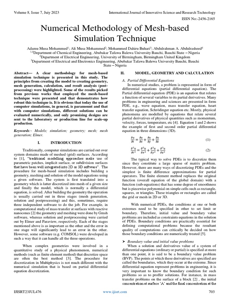 Numerical methodology of mesh based simulation technique pdf
