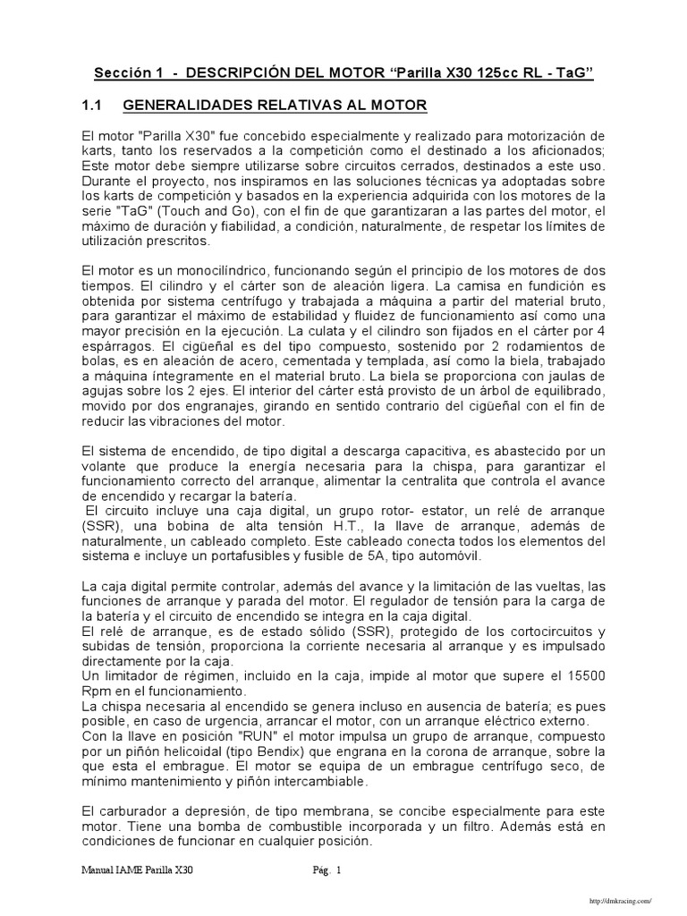 Manual Iame X30 PDF Conector eléctrico Tornillo