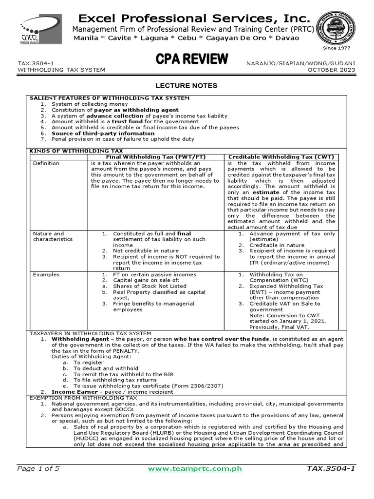Withholding Tax System Overview | PDF | Cost Of Living | Payments