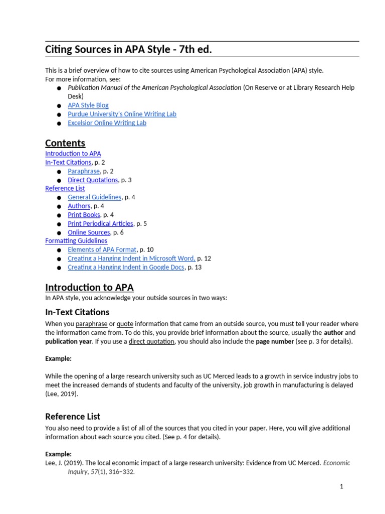 APA Style Guide 7th Edition | PDF