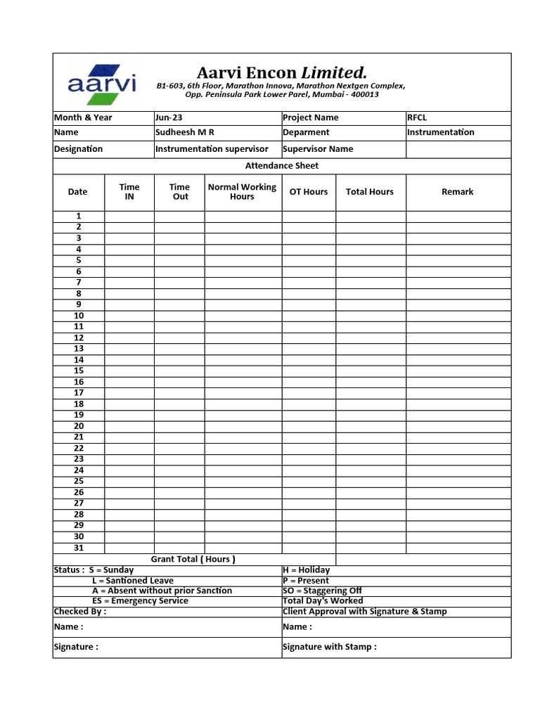 RFCL Instrumentation Attendance Report | PDF