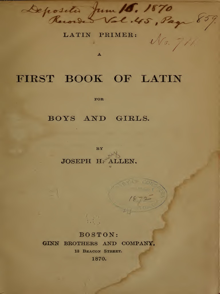 Latin PrimerA First Book of Latin For Boys and Girls 1870 PDF