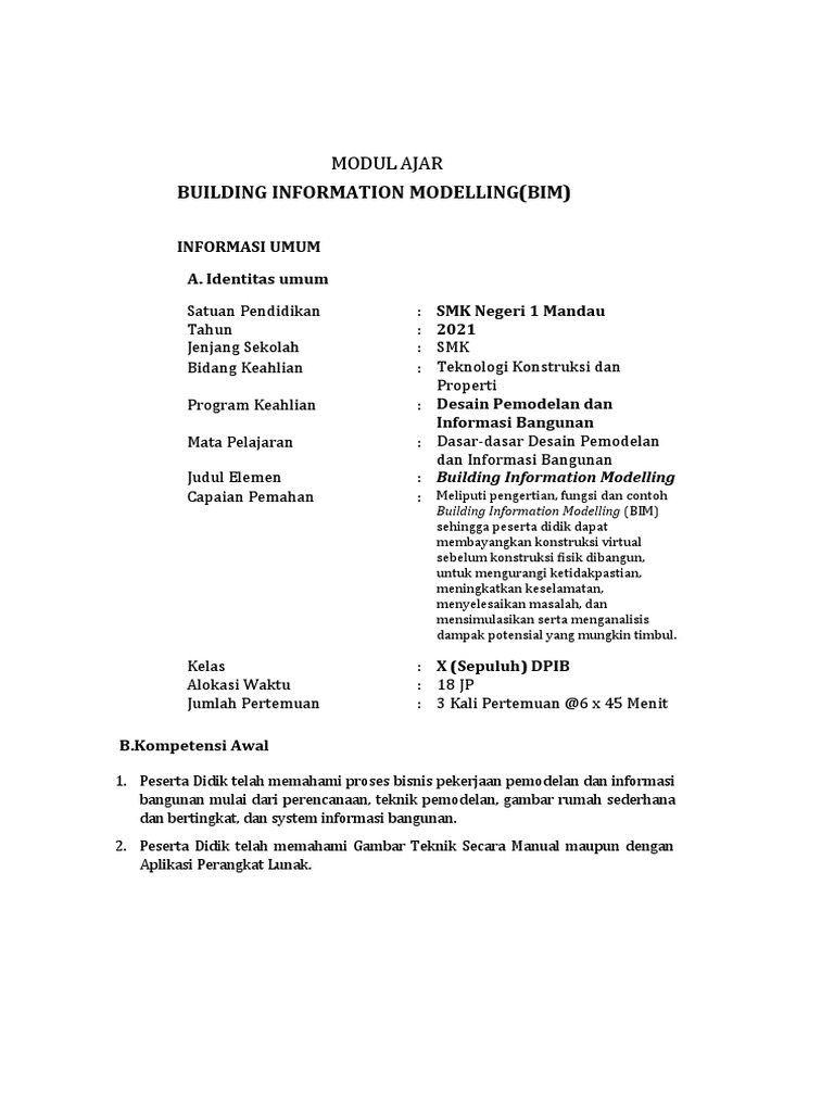 Modul Ajar Building Information Modelling | PDF