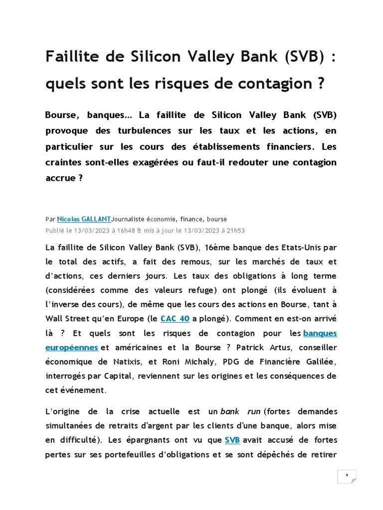 Risques de contagion après la faillite de SVB | PDF | Crise des ...