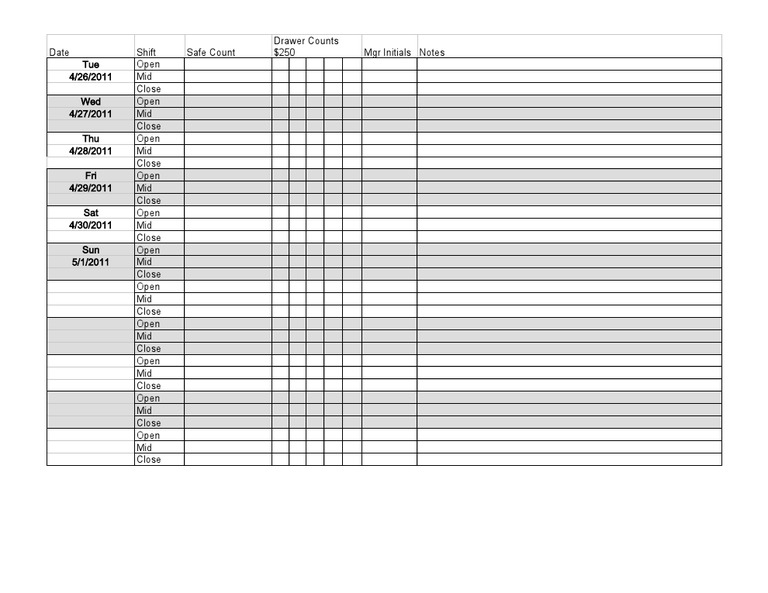 Weekly Shift and Cash Count Log | PDF