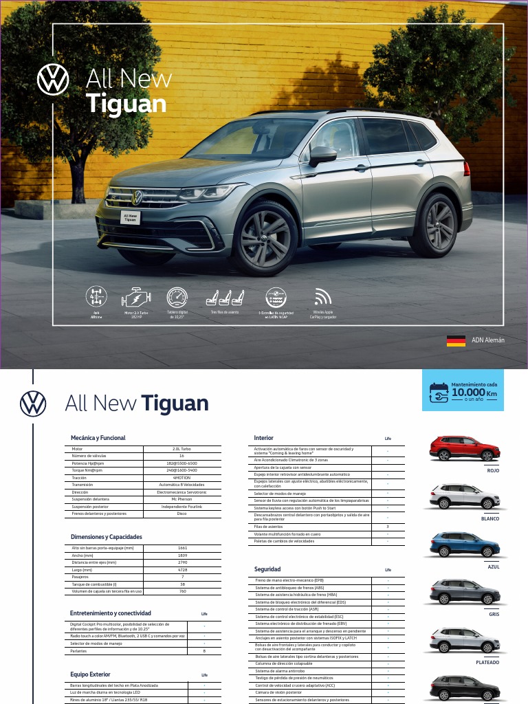 Ficha Tecnica Tiguan 2022 Life | PDF | Sistema de freno antibloqueo ...
