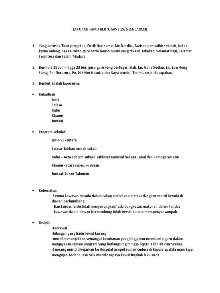 Laporan Guru Bertugas Pdf