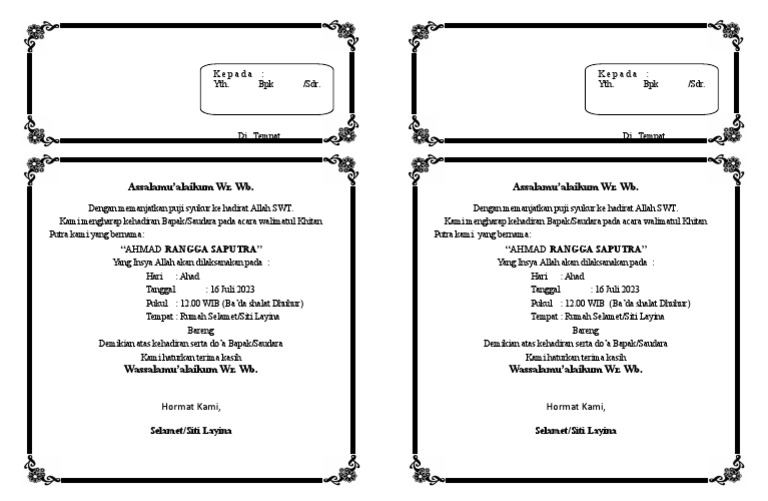 Undangan Walimatul Khitan Ahmad Rangga | PDF