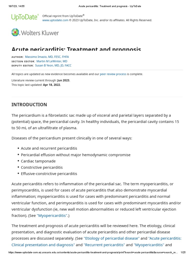 Acute Pericarditis Treatment and Prognosis PDF Aspirin