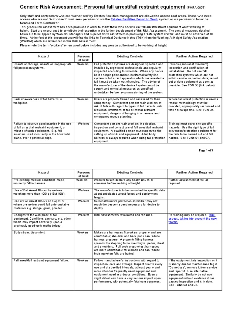 RA Personal Fall Arrest Fall Restraint Equipment 0007 July 2017 | PDF ...