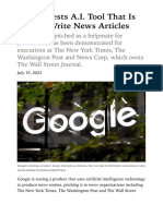 Google Tests A.I. Tool That Is Able To Write News Articles - The New York Times