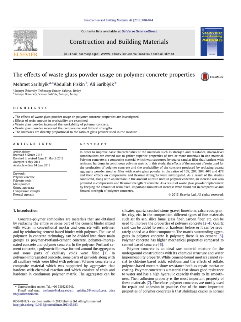 Waste Glass Powder in Polymer Concrete | PDF | Concrete | Polymers