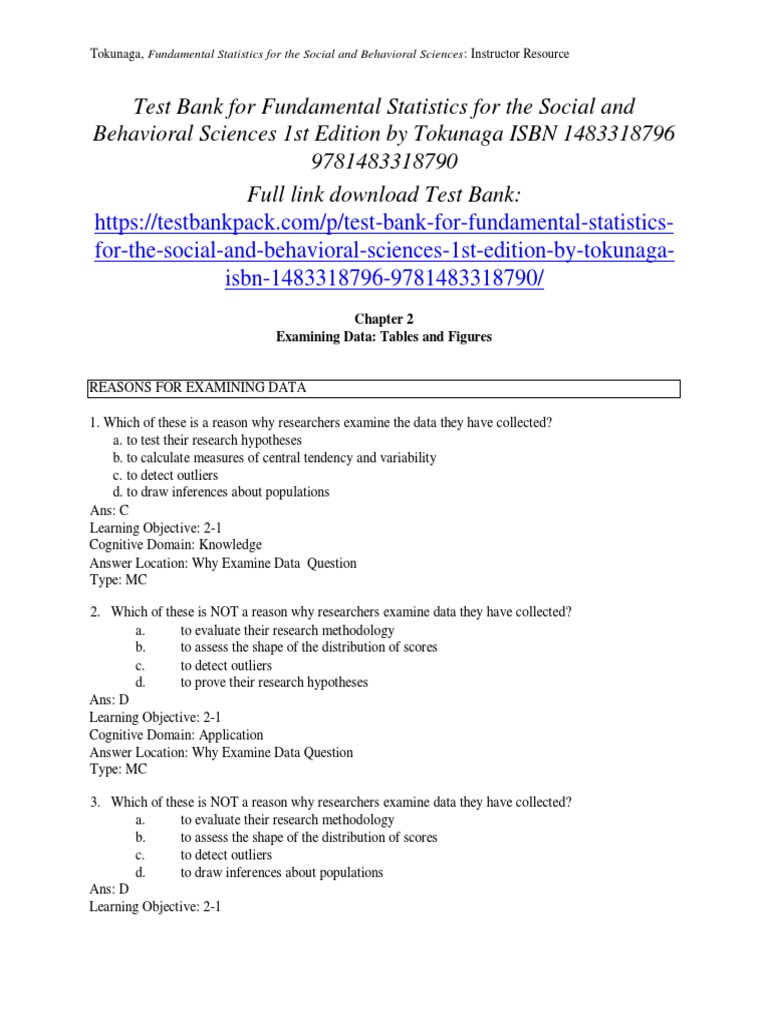 Fundamental Statistics For The Social and Behavioral Sciences 1st ...