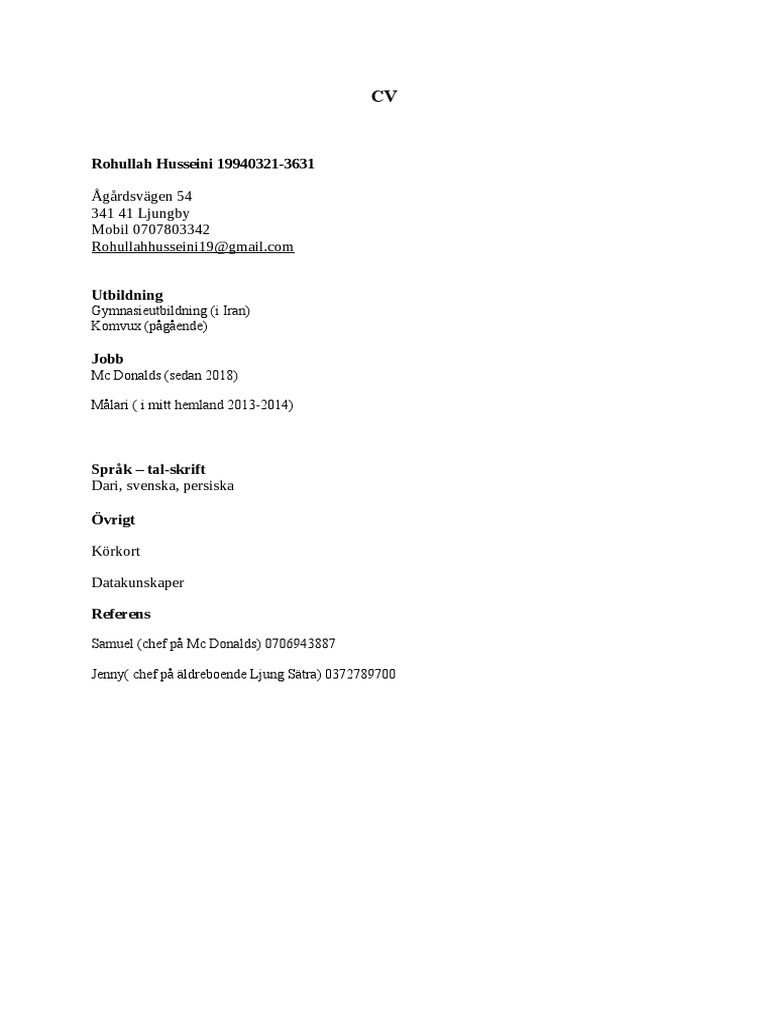Rohullah Husseini CV | PDF