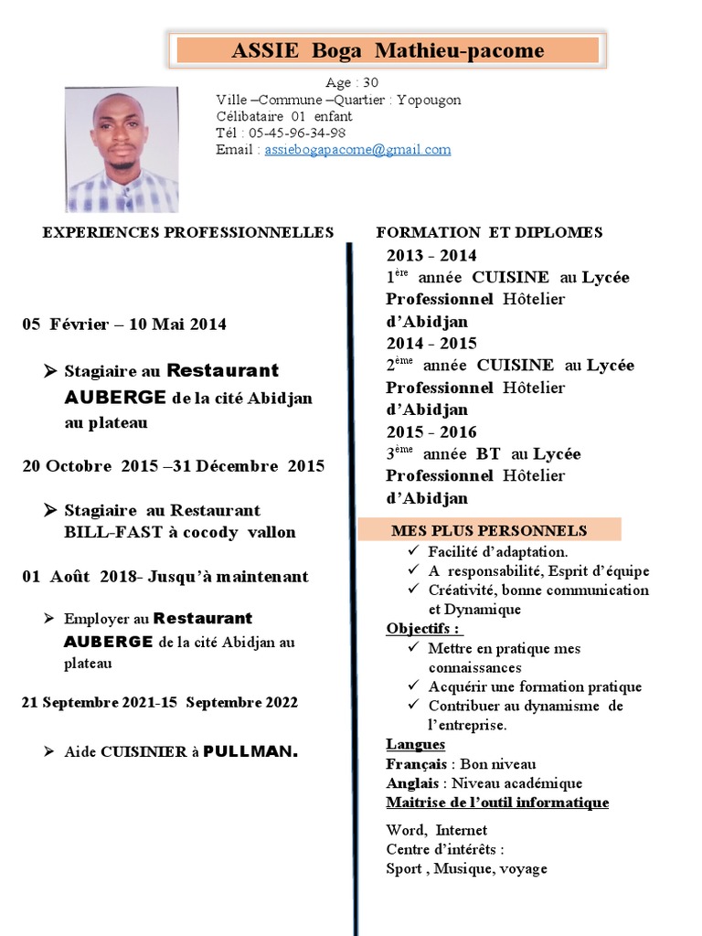 CV Assie Boga Mathieu Pacome | PDF