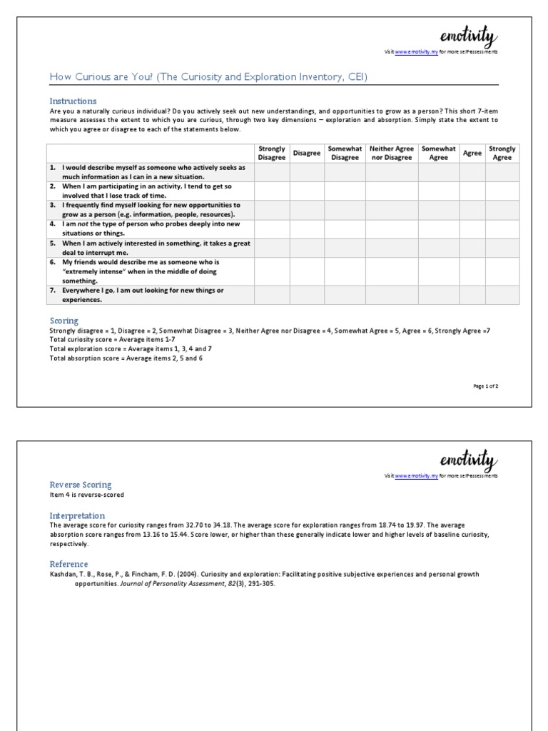 Curiosity and Exploration Inventory Guide | PDF | Curiosity | Psychology
