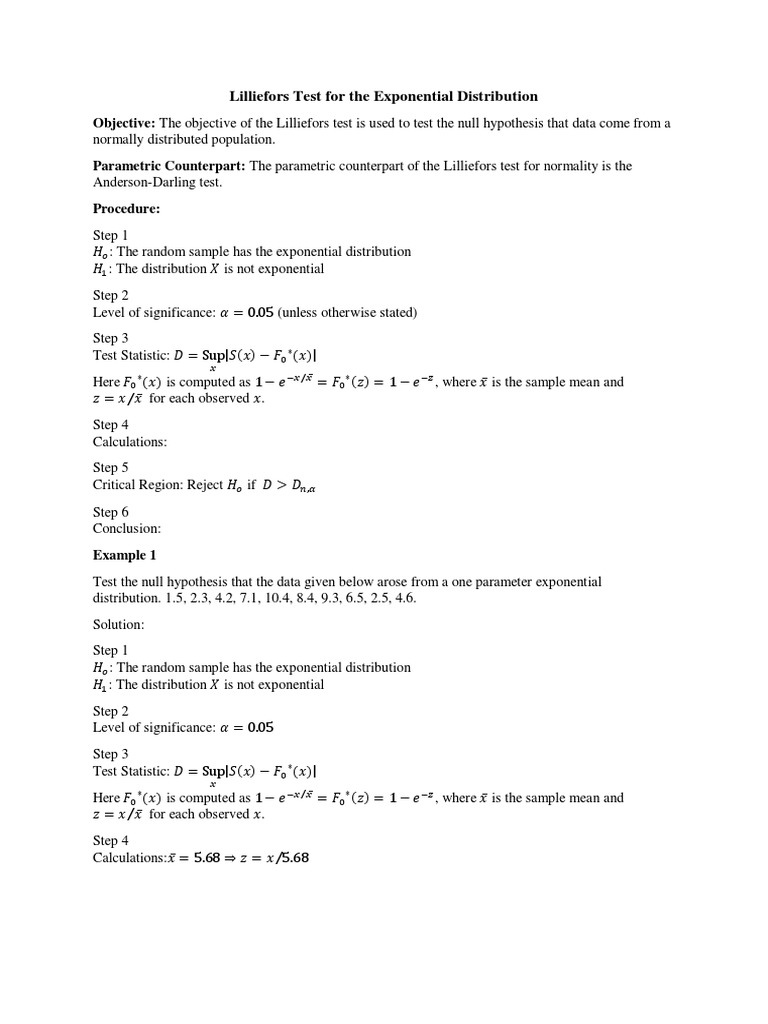 Lilliefors Test for Exponential Data | PDF | Statistical Hypothesis ...
