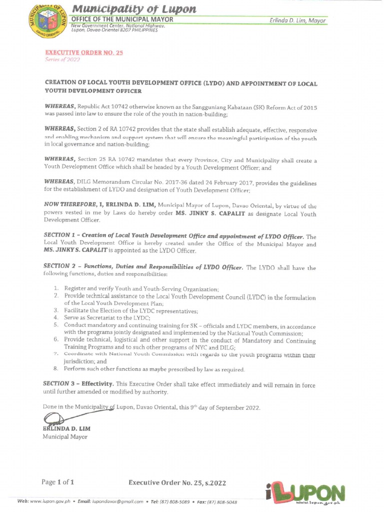 Executive Order No. 25 PDF