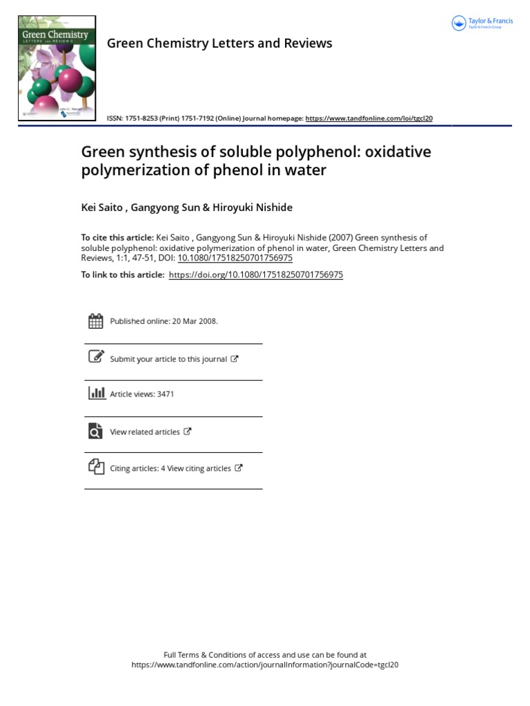 Green Synthesis of Soluble Polyphenol Oxidative Polymerization of