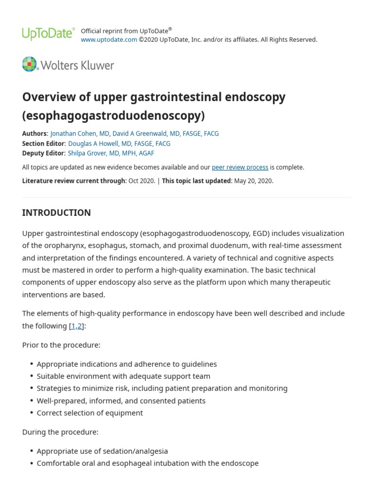 OGD Uptodate PDF Esophagus Gastroesophageal Reflux Disease