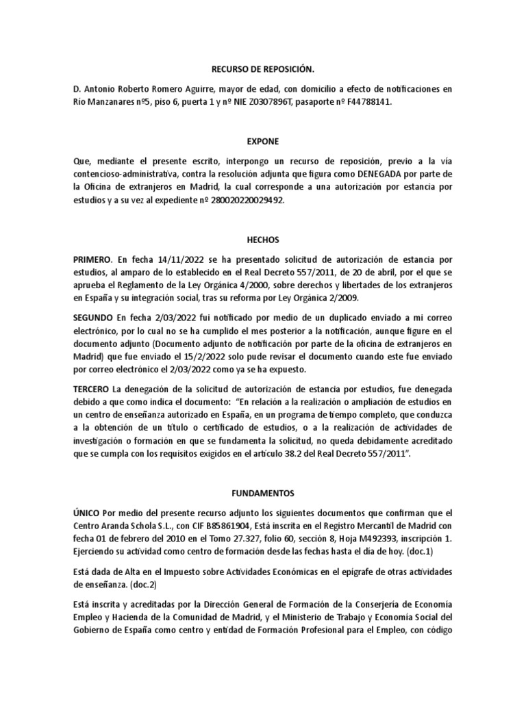 Recurso de Reposición | PDF | Justicia | Crimen y violencia